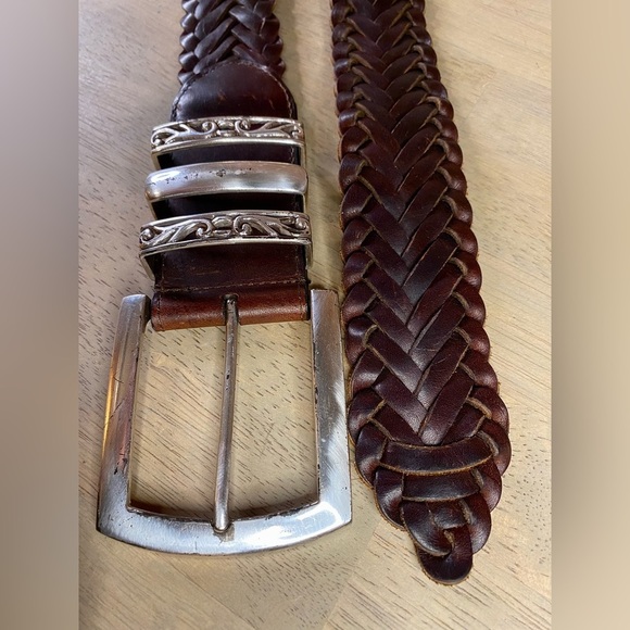VTG Woolrich Womens Brown Leather Belt Braided -40 In- Silver tone Hardware - Picture 2 of 11